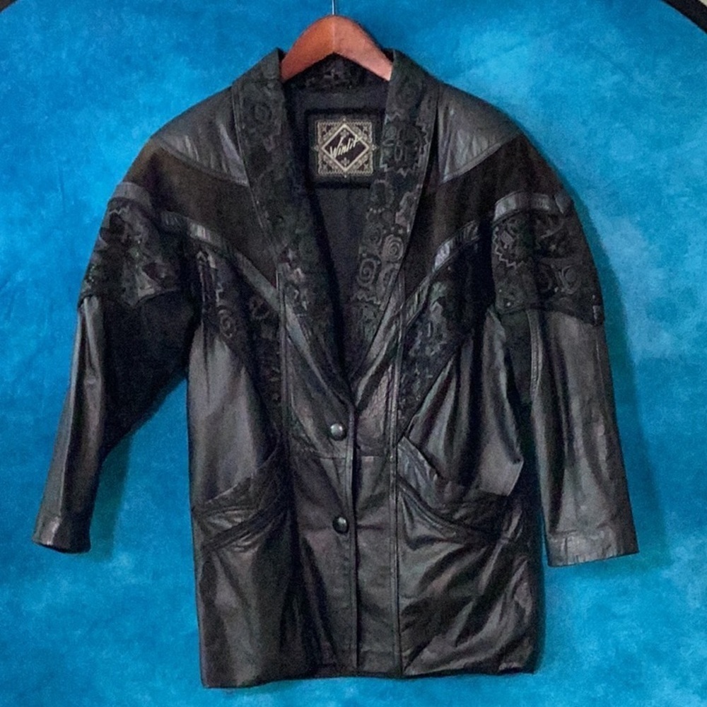 Winlit Black Leather and Embossed Suede Jacket
